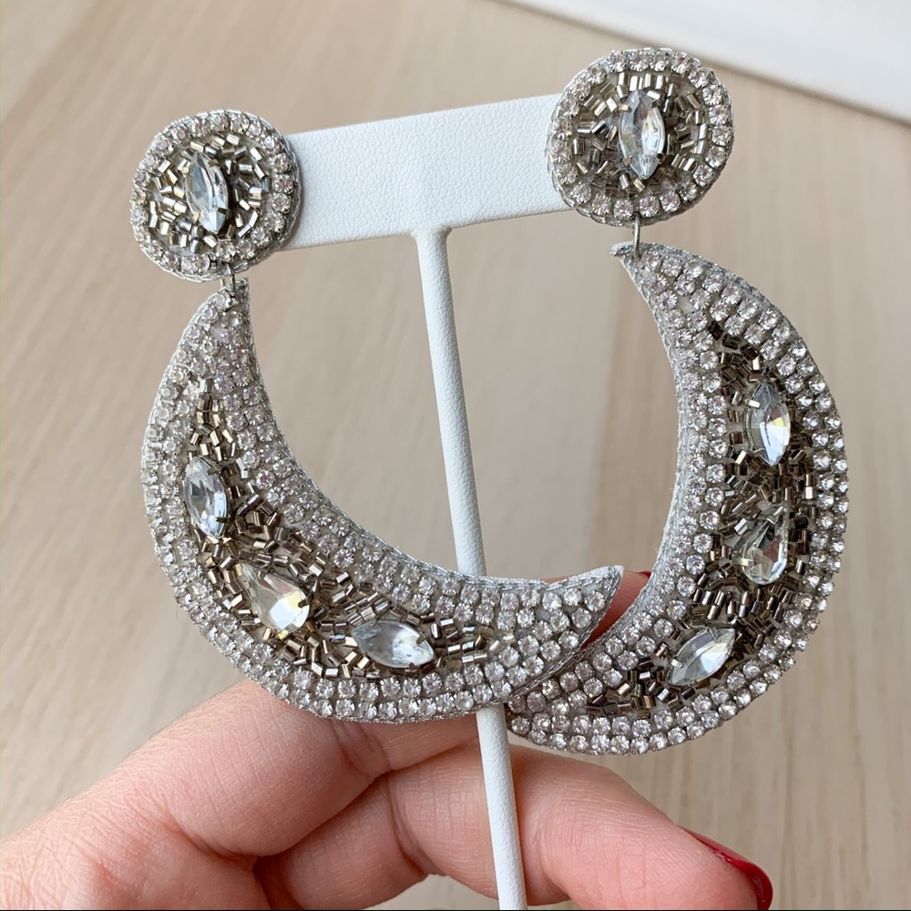 Half Moon Silver Bead Earrings